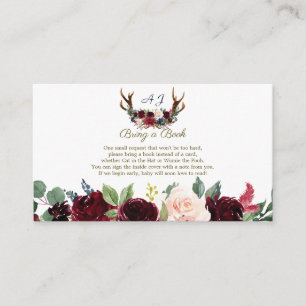 Boho Merlot Navy Blue Floral Antlers Bring a Book Enclosure Card