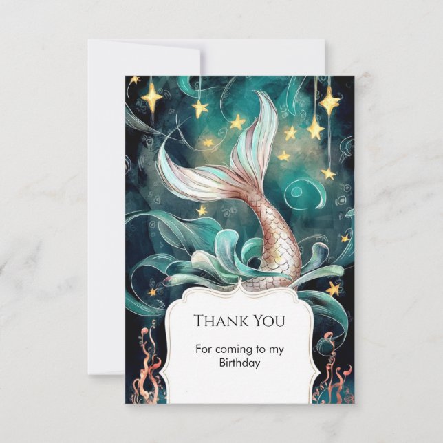 Boho Mermaid Birthday Thank You Card (Front)