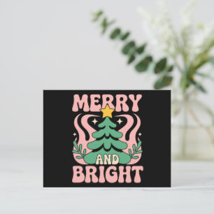 Boho Merry and Bright Personalized Floral Xmas Holiday Postcard