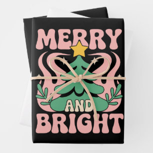 Boho Merry and Bright Personalized Floral Xmas Wrapping Paper Sheet