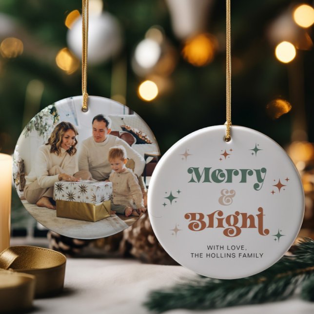 Boho Merry & Bright Photo Ornement de Noël Rétro (Créateur téléchargé)