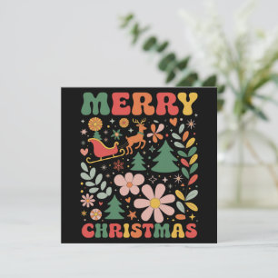 Boho Merry Christmas Flowers Party Xmas Holiday Card