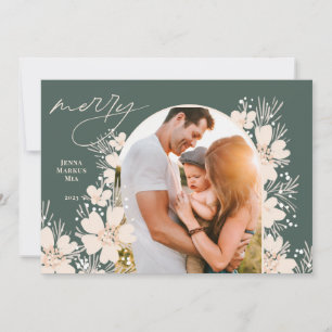 Boho Merry Christmas Green Holiday Card