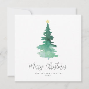 Boho Merry Christmas Watercolor Tree Non-Photo Holiday Card