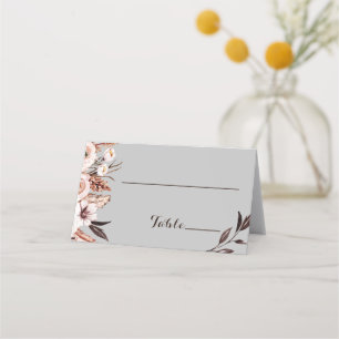 Boho Mid-Grey with Pink Flowers Place Card