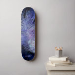 *~*  Boho Midnight Sky Cosmic Pastel Feather Skateboard<br><div class="desc">* Energetically Enhanced Magical Mystical Cosmic Celestial Bohemian Gypsy Rustic stunningly beautiful dark Midnight Navy Blue Watercolor sky background and sparkling celestial cosmic feather design. The magic vibe feather is very light and whispy. * Customize / Personalize with your INITIALS / MONOGRAM or NAME. Use the designer too to play...</div>