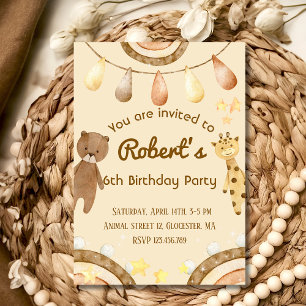Boho mignon Ours et Giraffe Invitation Anniversair