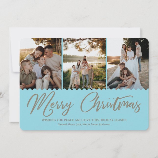 Boho Minimal Christmas Card 4 Photos Holiday Card (Front)