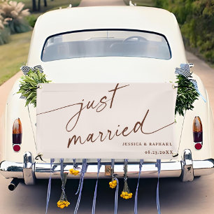 Boho Minimal Just Married Mr and Mrs Wedding Car Banner