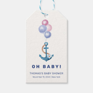 Boho Minimal Nautical Anchor Balloon Baby Shower  Gift Tags