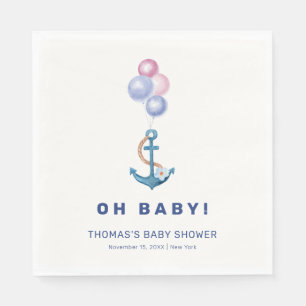 Boho Minimal Nautical Anchor Balloon Baby Shower Napkin
