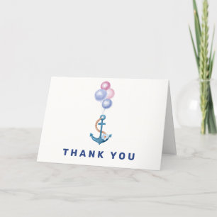 Boho Minimal Nautical Anchor Balloon Baby Shower Thank You Card