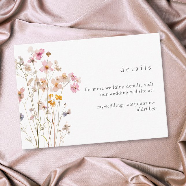 Boho Minimal Pressed Wildflower Botanical Wedding Enclosure Card (Boho Minimal Pressed Wildflower Botanical Wedding Enclosure Card)