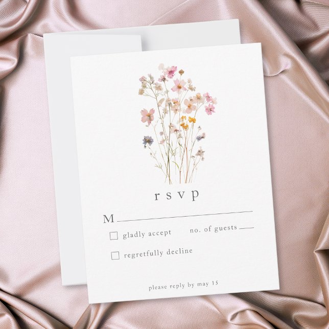 Boho Minimal Pressed Wildflower Botanical Wedding RSVP Card (Boho Minimal Pressed Wildflower Botanical Wedding RSVP Card)