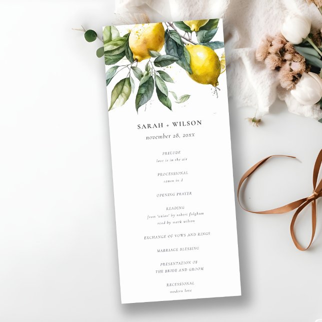 Boho Minimal Yellow Lemon Garden Wedding Program (Creator Uploaded)