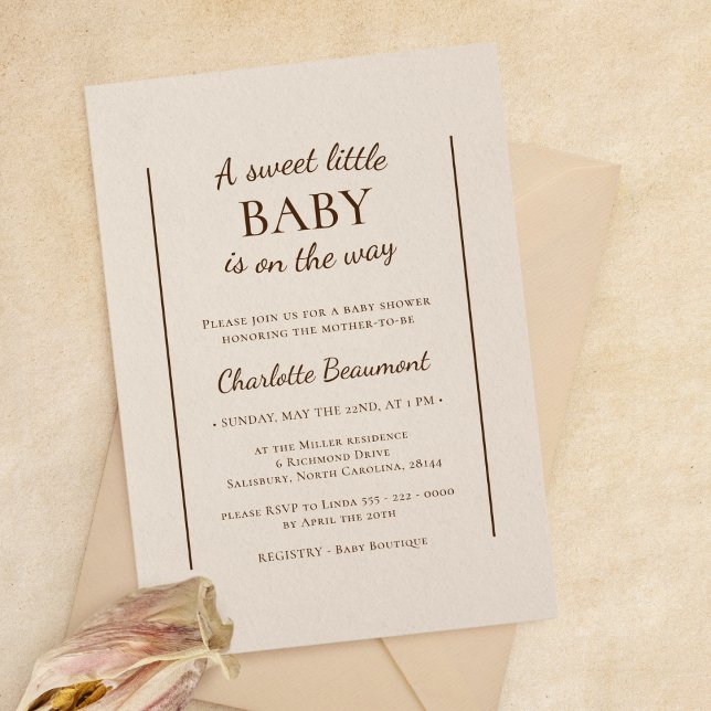 Boho Minimalist Beige Sweet Little Baby Shower Invitation (Creator Uploaded)