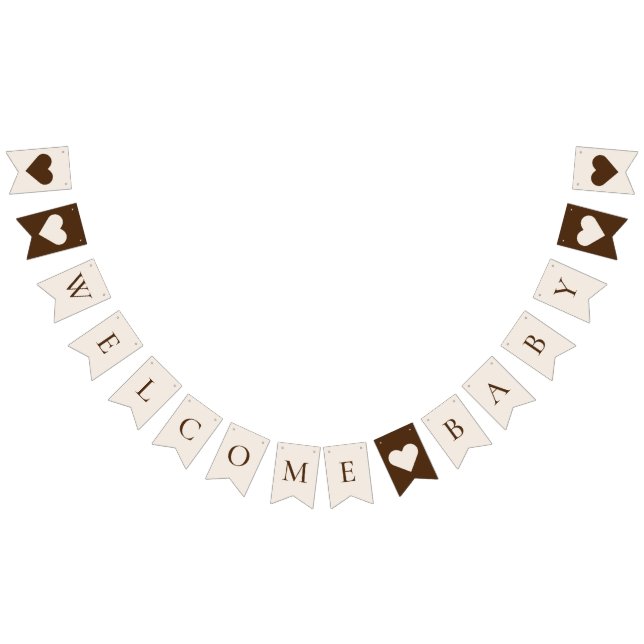 Boho Minimalist Beige Welcome Baby Shower Bunting Flags (All)