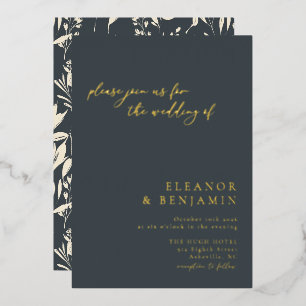 Boho Minimalist Black Floral Art Wedding Gold