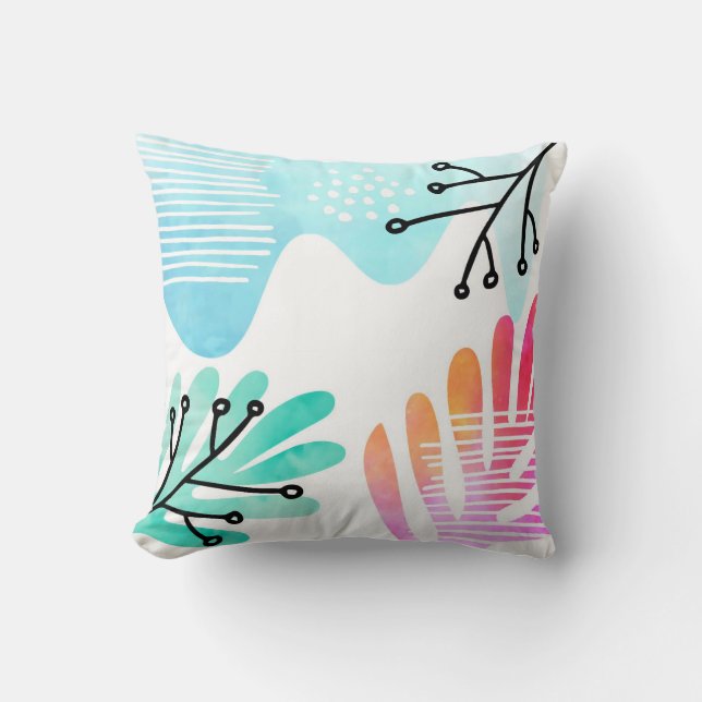 Boho Minimalist Blob Shape Leaves Line Art Throw Pillow (Front)