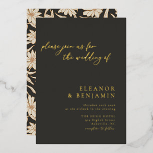 Boho Minimalist Botanical Black Ivory Wedding Gold
