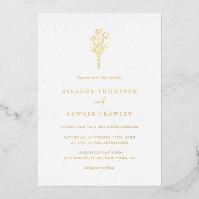 Boho Minimalist Botanical Bouquet Photo Wedding (Front)