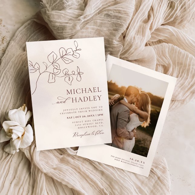 Boho Minimalist Botanical Floral Wedding  Invitation (Creator Uploaded)