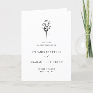 Boho Minimalist Botanicals Black and White Wedding Program