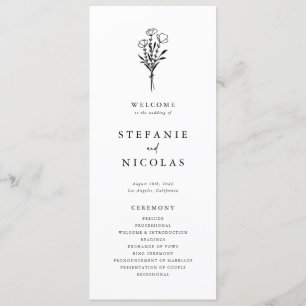 Boho Minimalist Botanicals Black and White Wedding Program