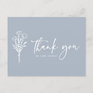 Boho Minimalist Botanicals Dusty Blue Thank You Postcard