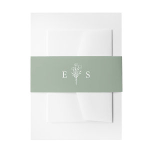 Boho Minimalist Botanicals Sage Green Wedding Invitation Belly Band