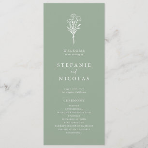 Boho Minimalist Botanicals Sage Green Wedding Program