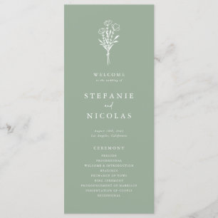Boho Minimalist Botanicals Sage Green Wedding Program