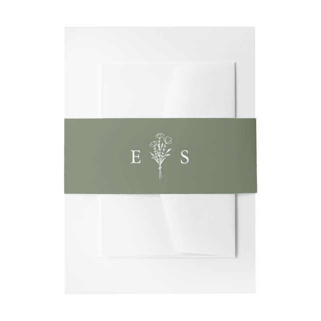Boho Minimalist Botanicals Taupe Green Wedding Invitation Belly Band (Front Example)