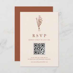 Boho Minimalist Botanicals Terracotta QR Code RSVP Card
