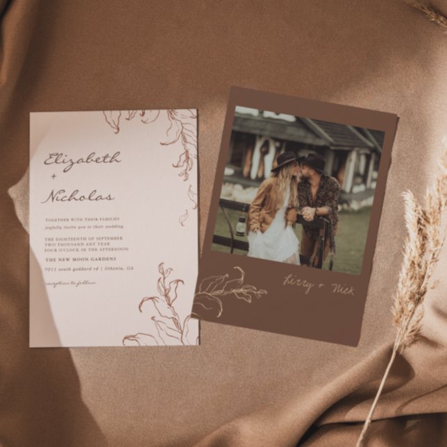 Boho Minimalist Botanicals Terracotta Wedding   Invitation (Creator Uploaded)