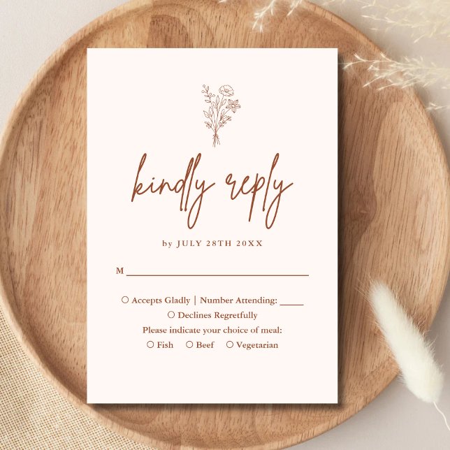 Boho Minimalist Botanicals Terracotta Wedding RSVP Card (Creator Uploaded)