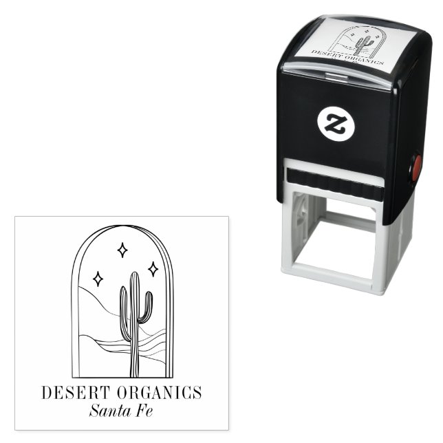 Boho Minimalist Cactus Line Art Business Logo  Self-inking Stamp (In Situ)