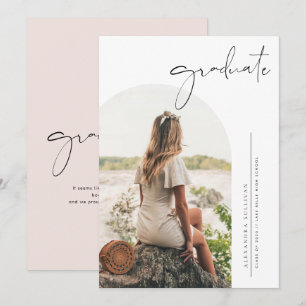 Boho Minimalist Calligraphy Arch Photo Graduation Invitation