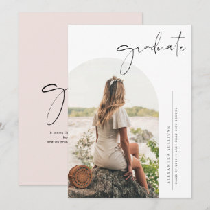 Boho Minimalist Calligraphy Arch Photo Graduation Invitation