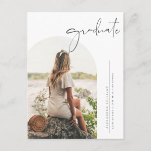 Boho Minimalist Calligraphy Arch Photo Graduation Invitation Postcard
