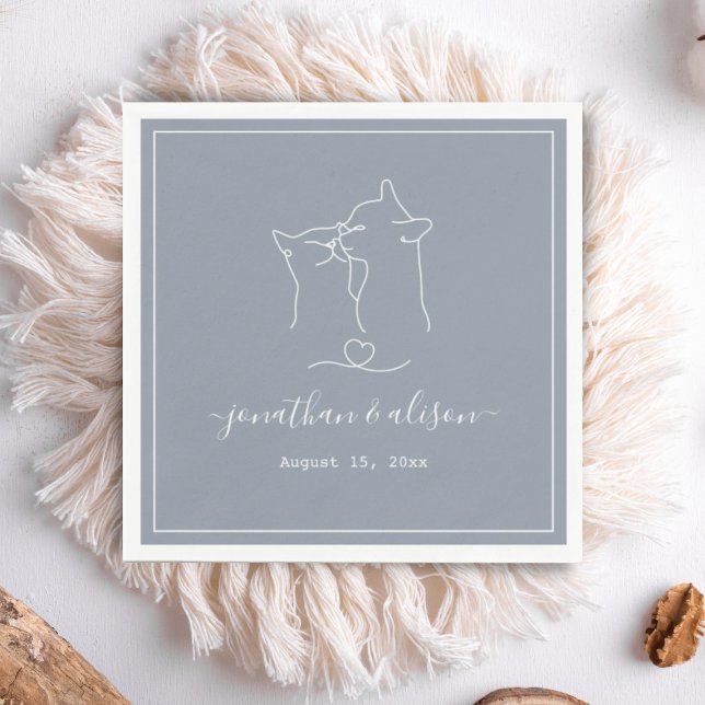 Boho Minimalist Dusty Blue Cat Engagement Wedding  Napkin (Creator Uploaded)