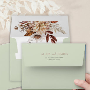 Boho minimalist elegant fall floral green wedding envelope