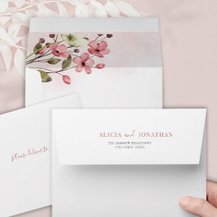 Boho minimalist elegant pink floral wedding envelope