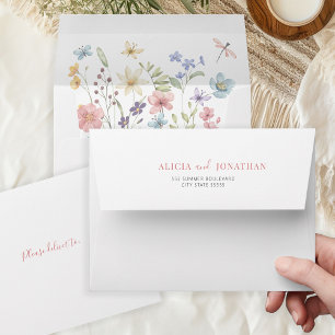 Boho minimalist elegant wildflowers wedding  envelope