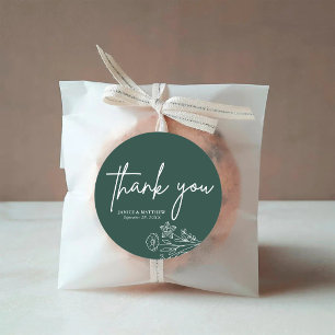 Boho Minimalist Emerald Thank You Wedding Favour Classic Round Sticker