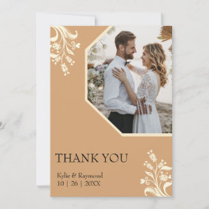 Boho Minimalist Floral Buff Wedding Thank You Card