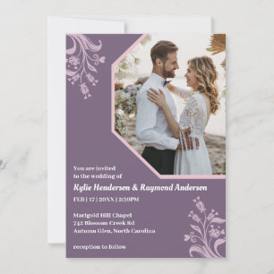 Boho Minimalist Floral Chinese Violet Wedding Invitation