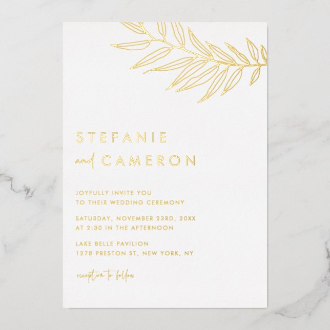 Boho Minimalist Foliage Leaf Wedding (Front)