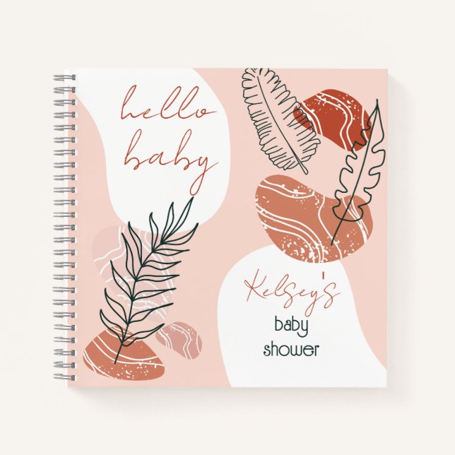 Boho Minimalist Hello Baby Shower Blush Guest Book (Front)