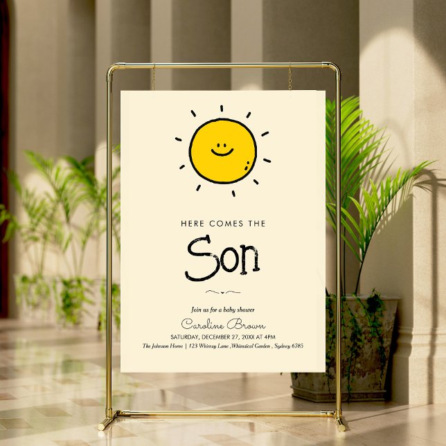 Boho Minimalist Here comes the Sun Baby shower Poster (Creator Uploaded)